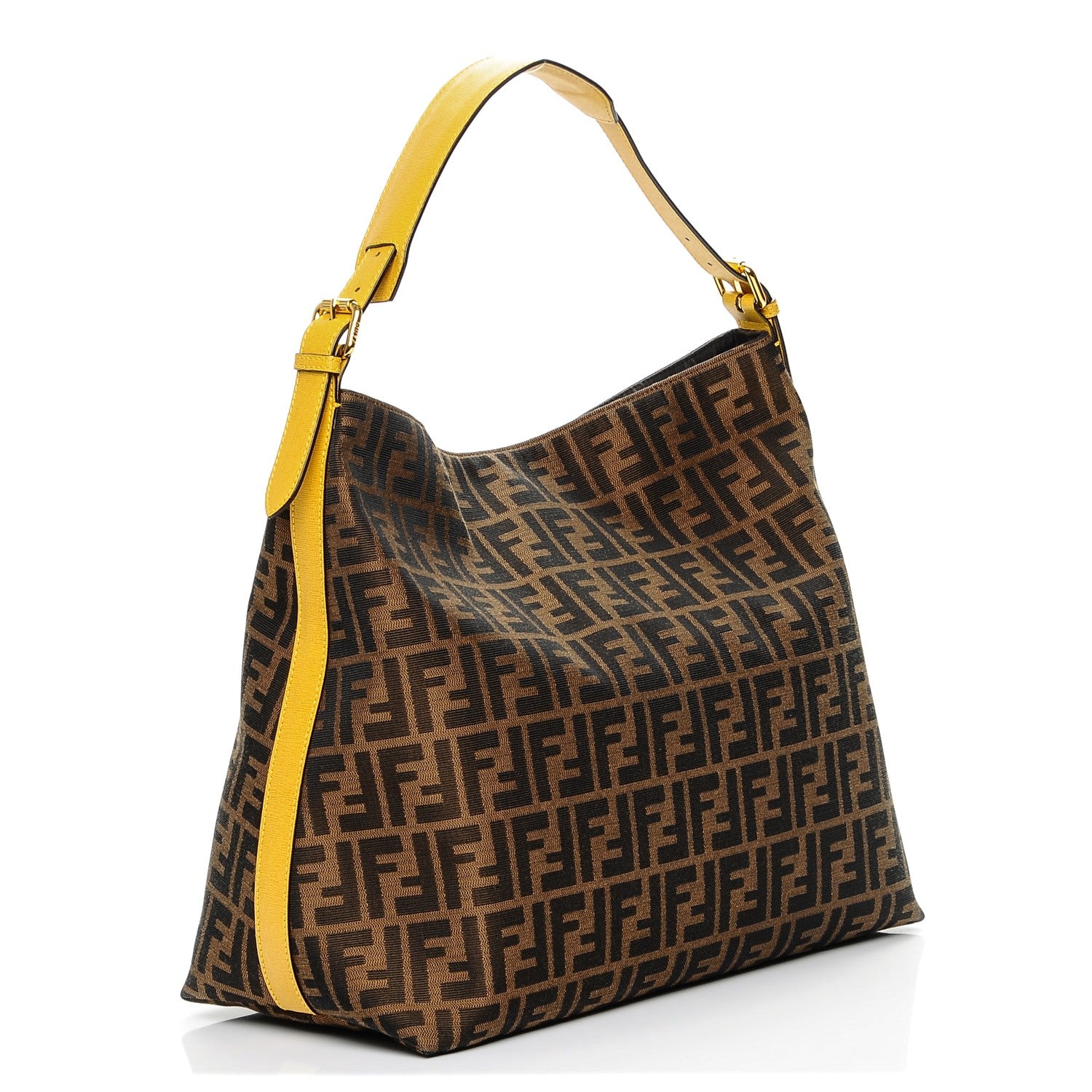 Fendi Zucca Vitello Elite Large Hobo Tobacco Ocra Moro Black 3 of 6