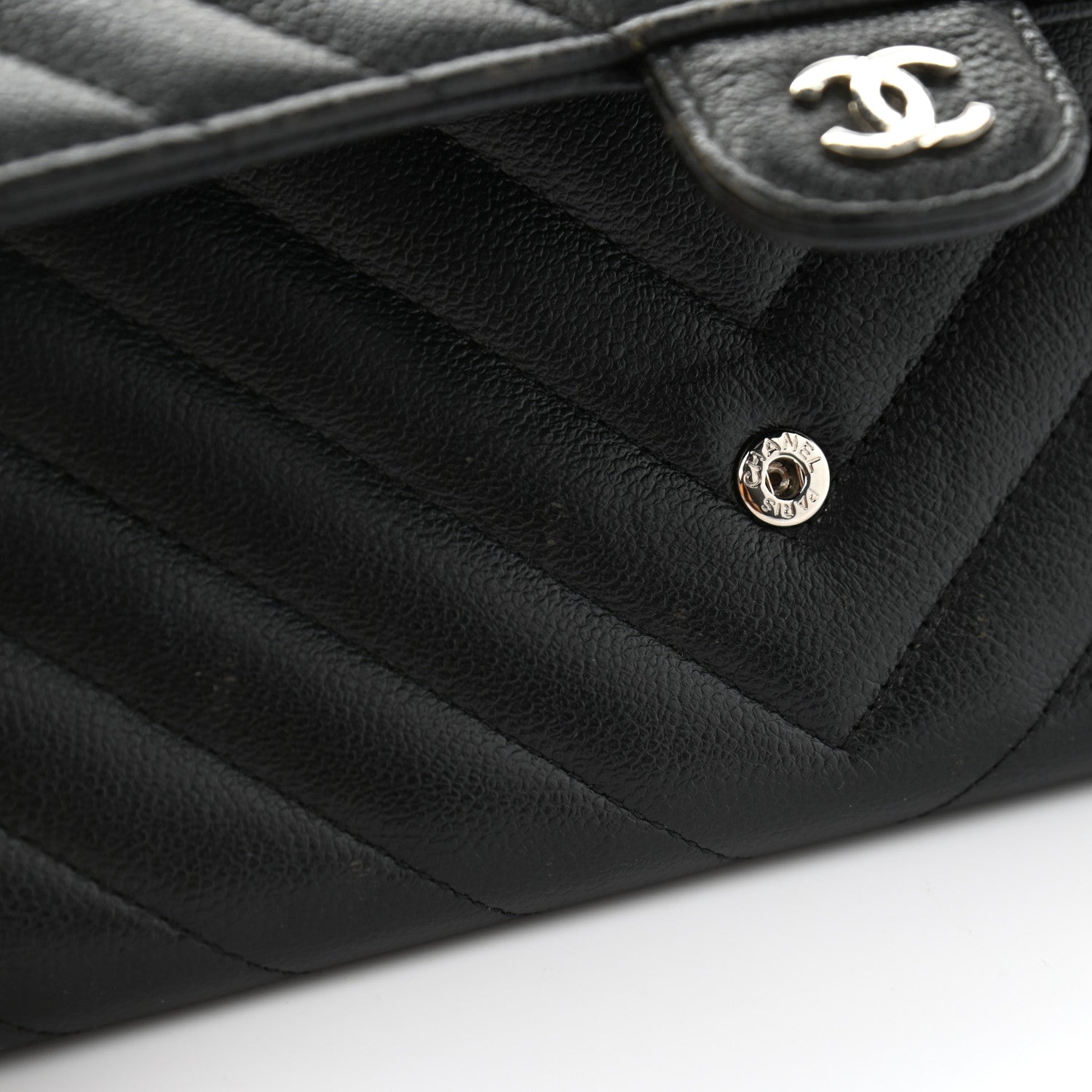 Chanel Caviar Chevron Quilted Large Gusset Flap Wallet Black 9 of 9