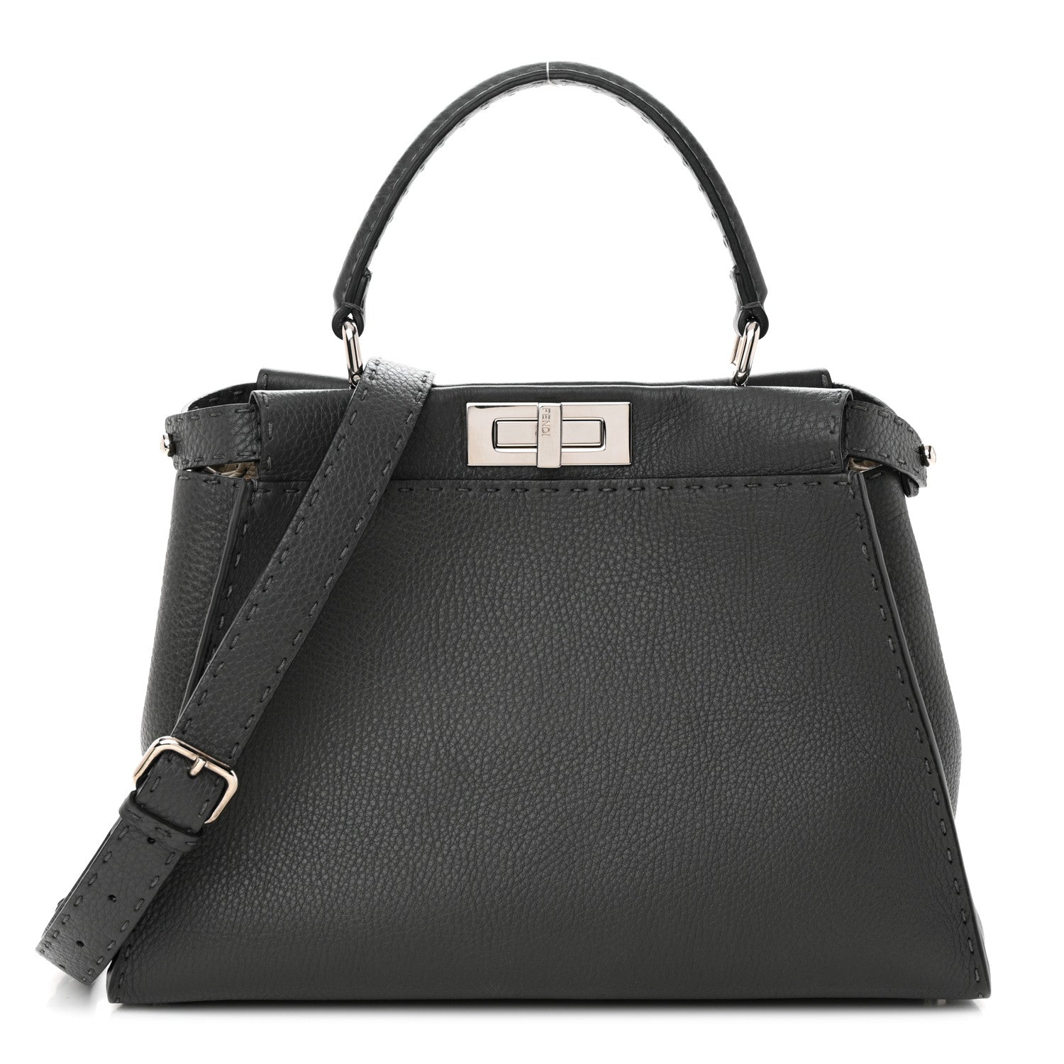 Fendi Cuoio Romano Selleria Bi-Color Medium Peekaboo Iconic Satchel Asfalto Latte 1 of 10