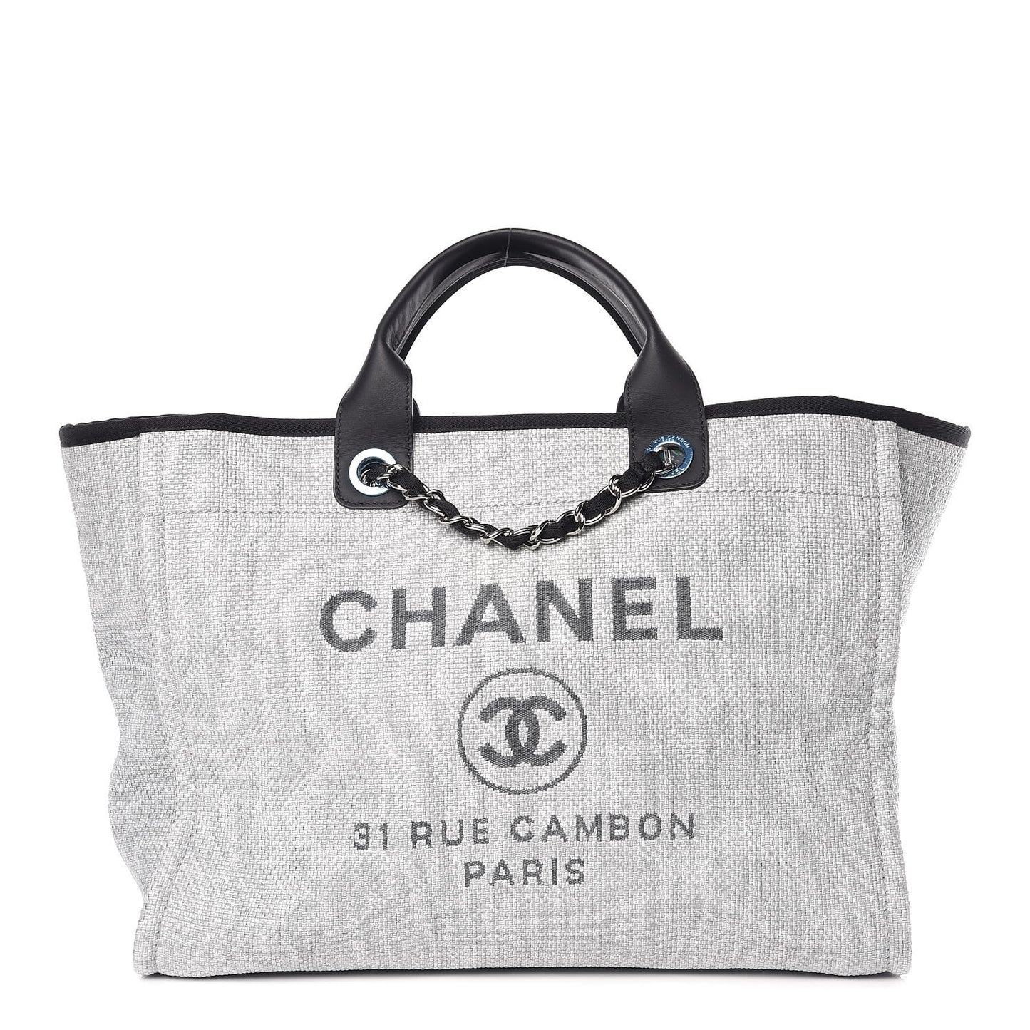 Woven Straw Raffia Deauville Large Tote Grey