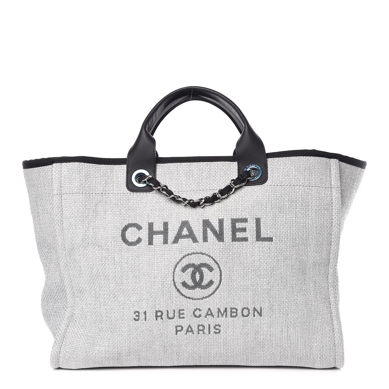 Chanel Woven Straw Raffia Deauville Large Tote Grey 1 of 10