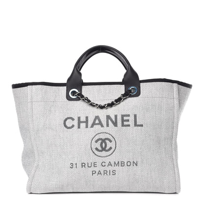 Chanel Woven Straw Raffia Deauville Large Tote Grey 1 of 10