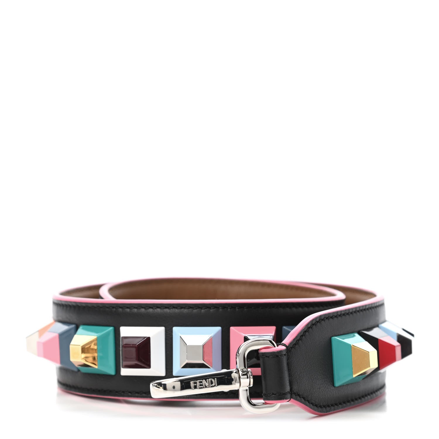 Fendi Vitello Dolce Plexiglass Bi-Color Studded Strap You Black Brownie Multicolor 1 of 4