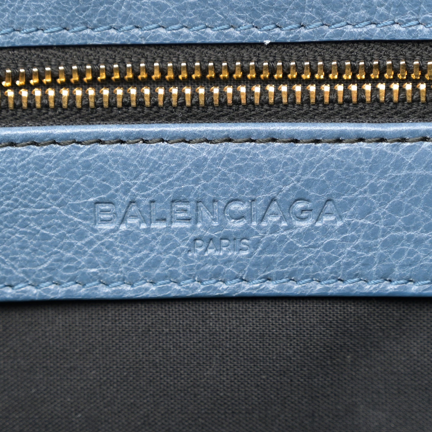 Agneau Giant 12 Gold Hardware Envelope Strap Clutch Bleu Persan