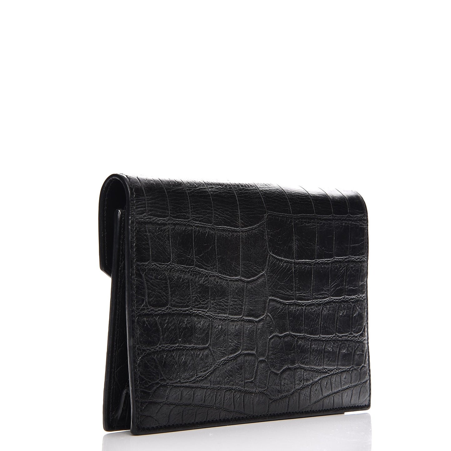 Calfskin Crocodile Embossed Monogram Chain Wallet Black