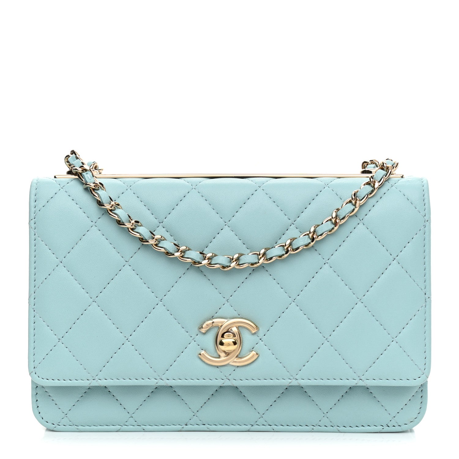 Chanel Lambskin Quilted Trendy CC Wallet On Chain WOC Light Blue 1 of 9
