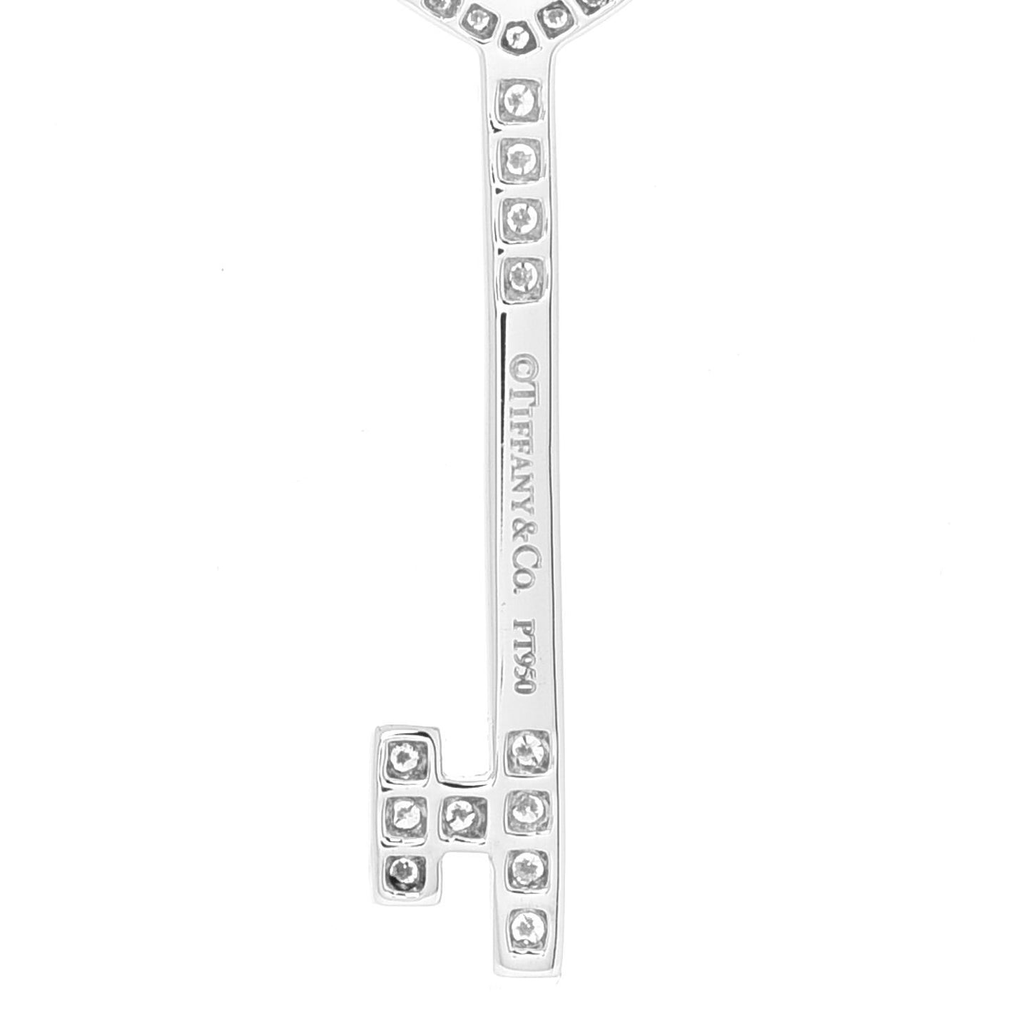 Platinum Diamond Ornate Heart Key Pendant Necklace