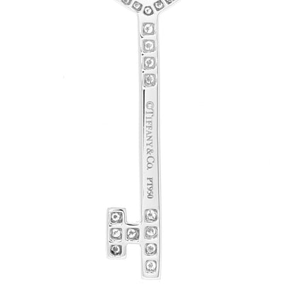 Tiffany Platinum Diamond Ornate Heart Key Pendant Necklace 6 of 7