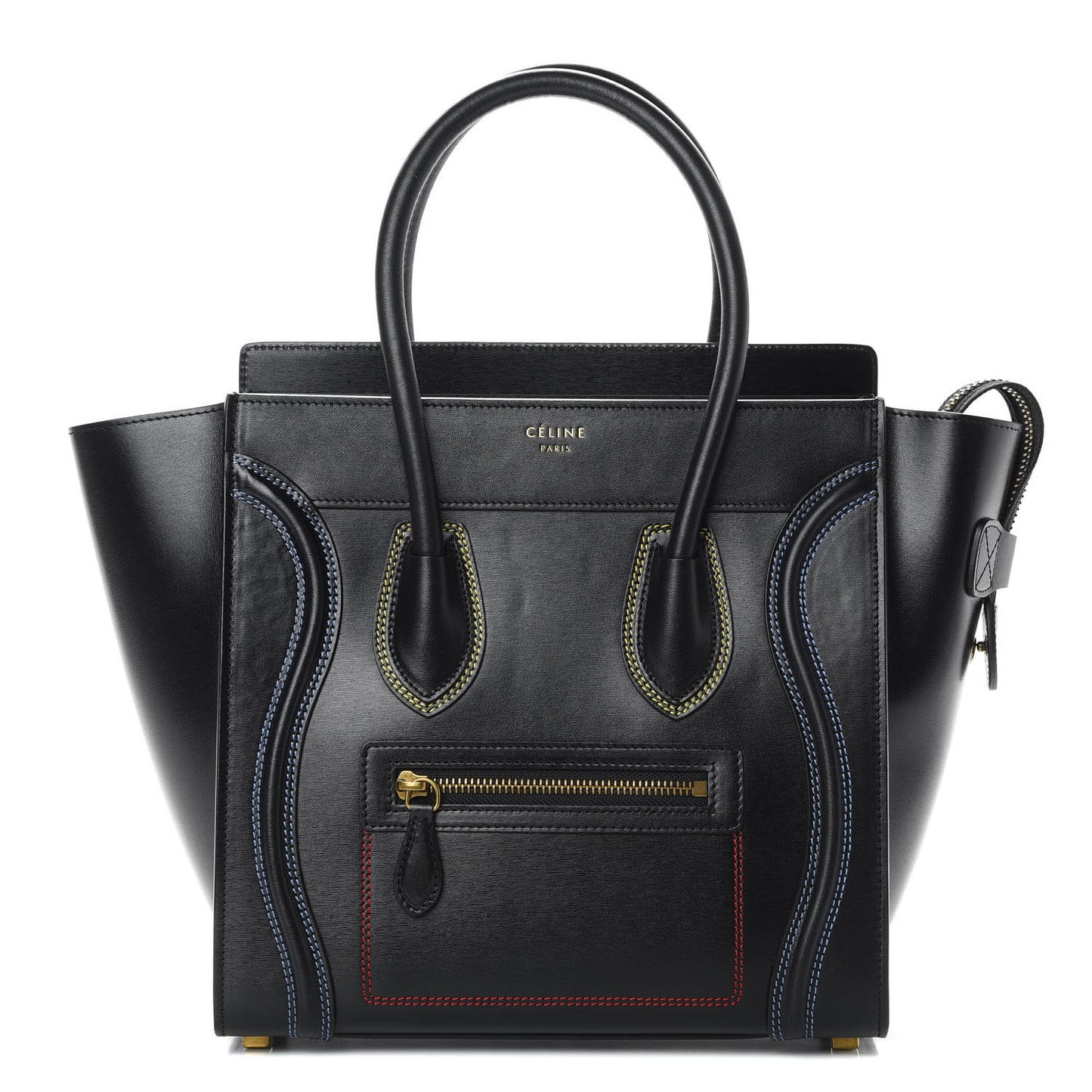 Smooth Calfskin Multicolor Double Stitching Micro Luggage Black