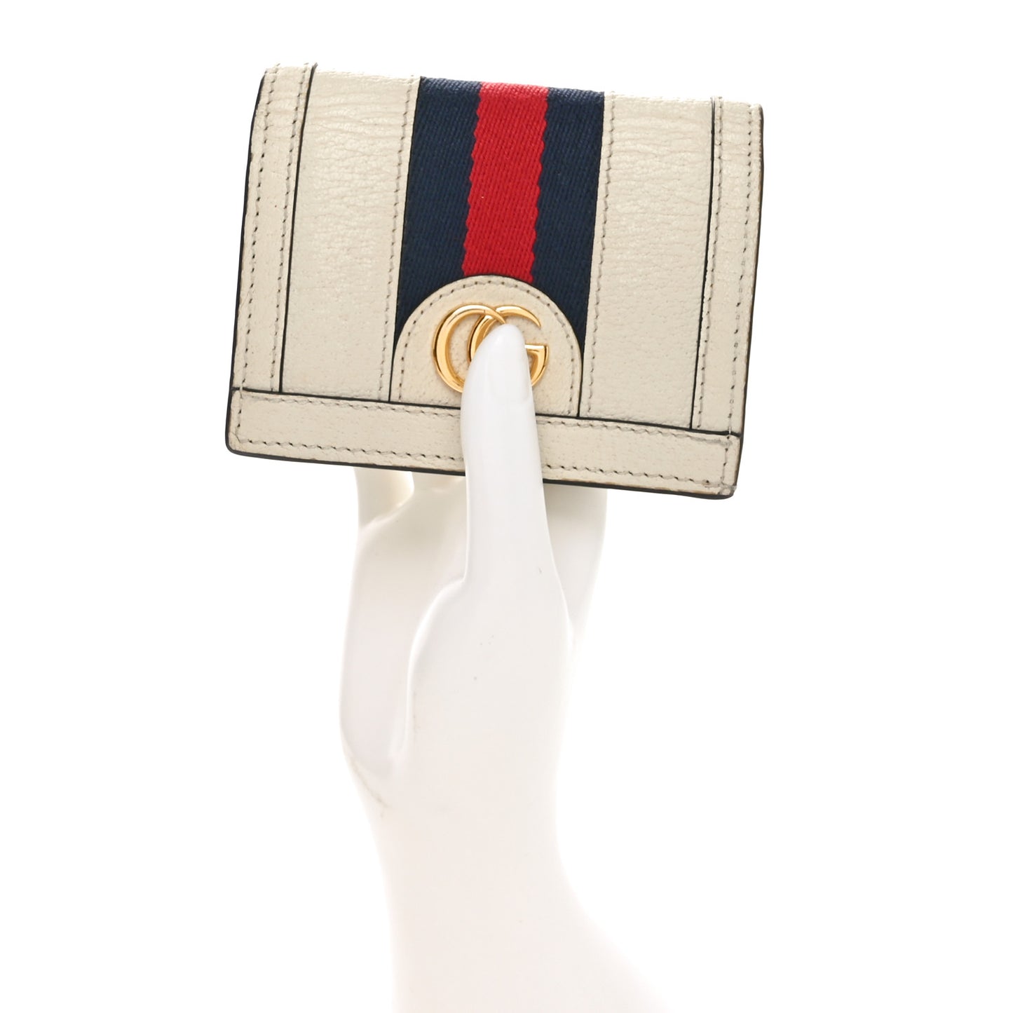 Textured Calfskin Web Ophidia Card Case Mystic White