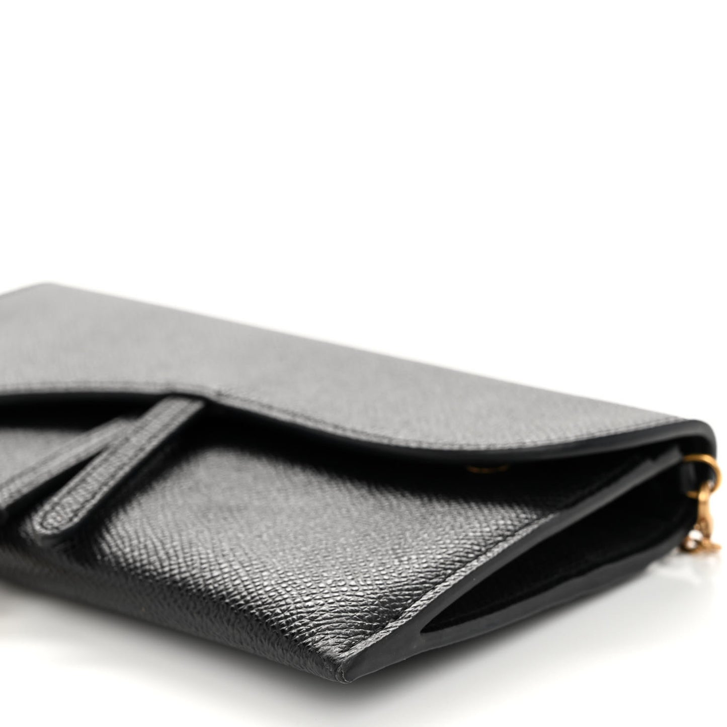 Grained Calfskin Saddle Chain Wallet Pouch Black