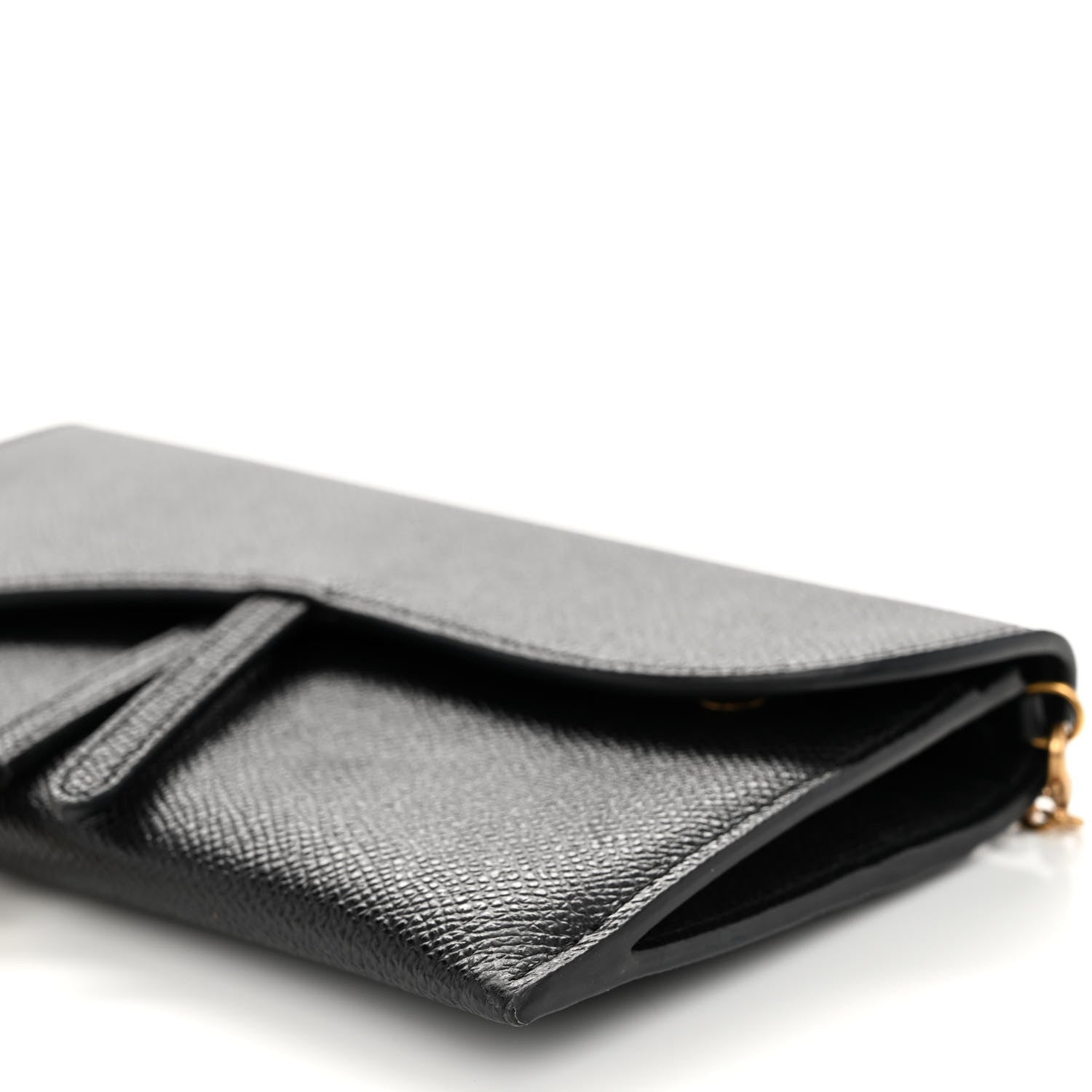Christian Dior Grained Calfskin Saddle Chain Wallet Pouch Black 9 of 9