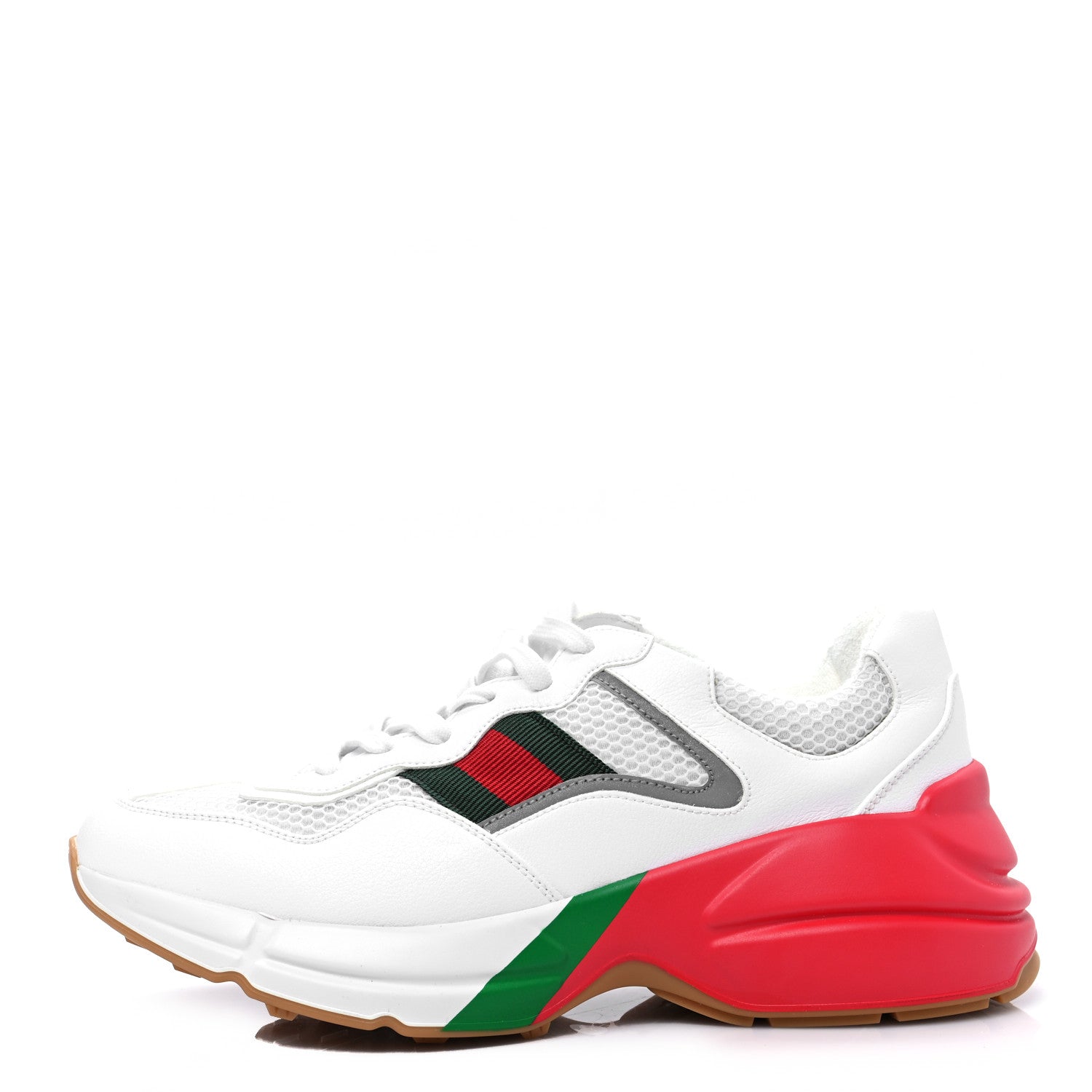 Gucci Lavaredo Eco Fabric Mesh Web Womens Rhyton Reflective Sneakers 40 Great White Green Red Silver 1 of 7