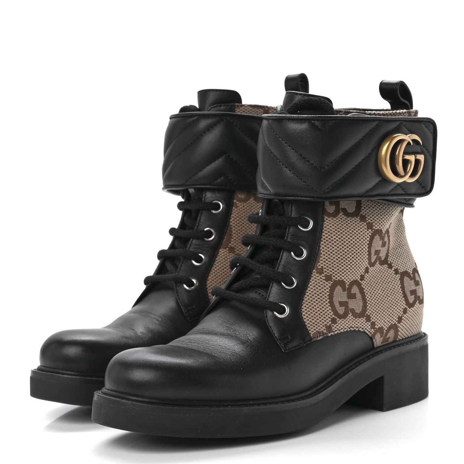Gucci Flores Calfskin Monogram Maxi GG Nappa Matelasse Double G 40mm Ankle Boots 37.5 Black Camel Ebony 3 of 9