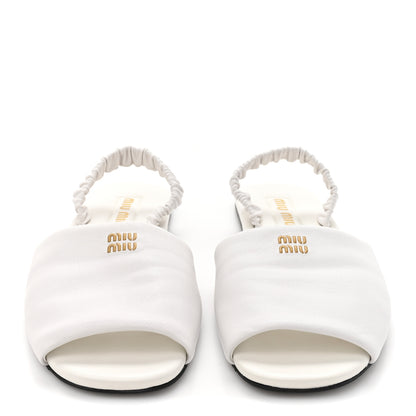 Miu Miu Vitello Nappa Ruched Flat Sandals 39 White 3 of 10