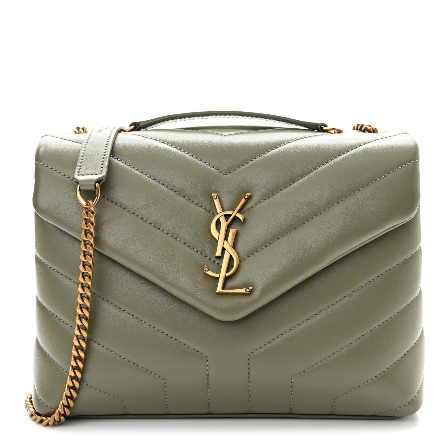 Calfskin Y Quilted Monogram Small Loulou Chain Satchel Light Sage