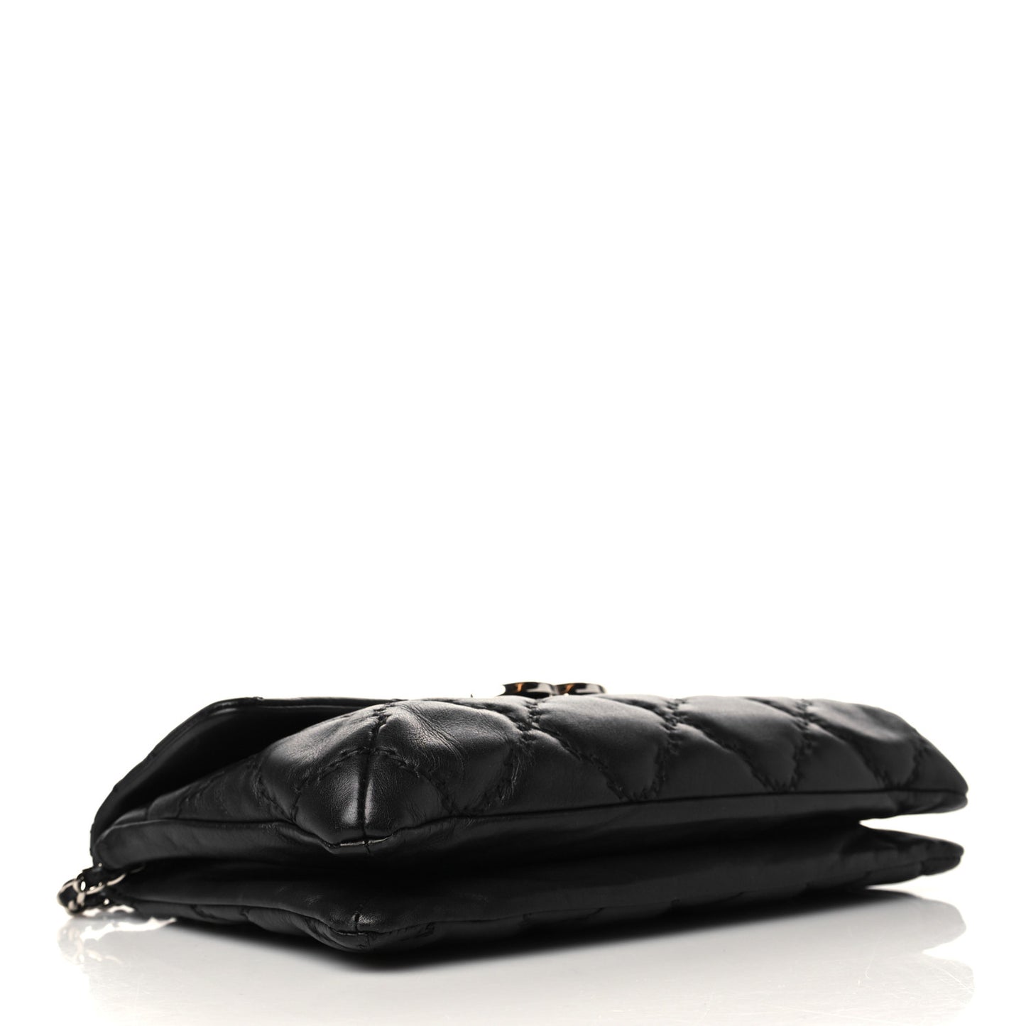 Calfskin Quilted Double Stitch Hamptons Clutch with Chain Black