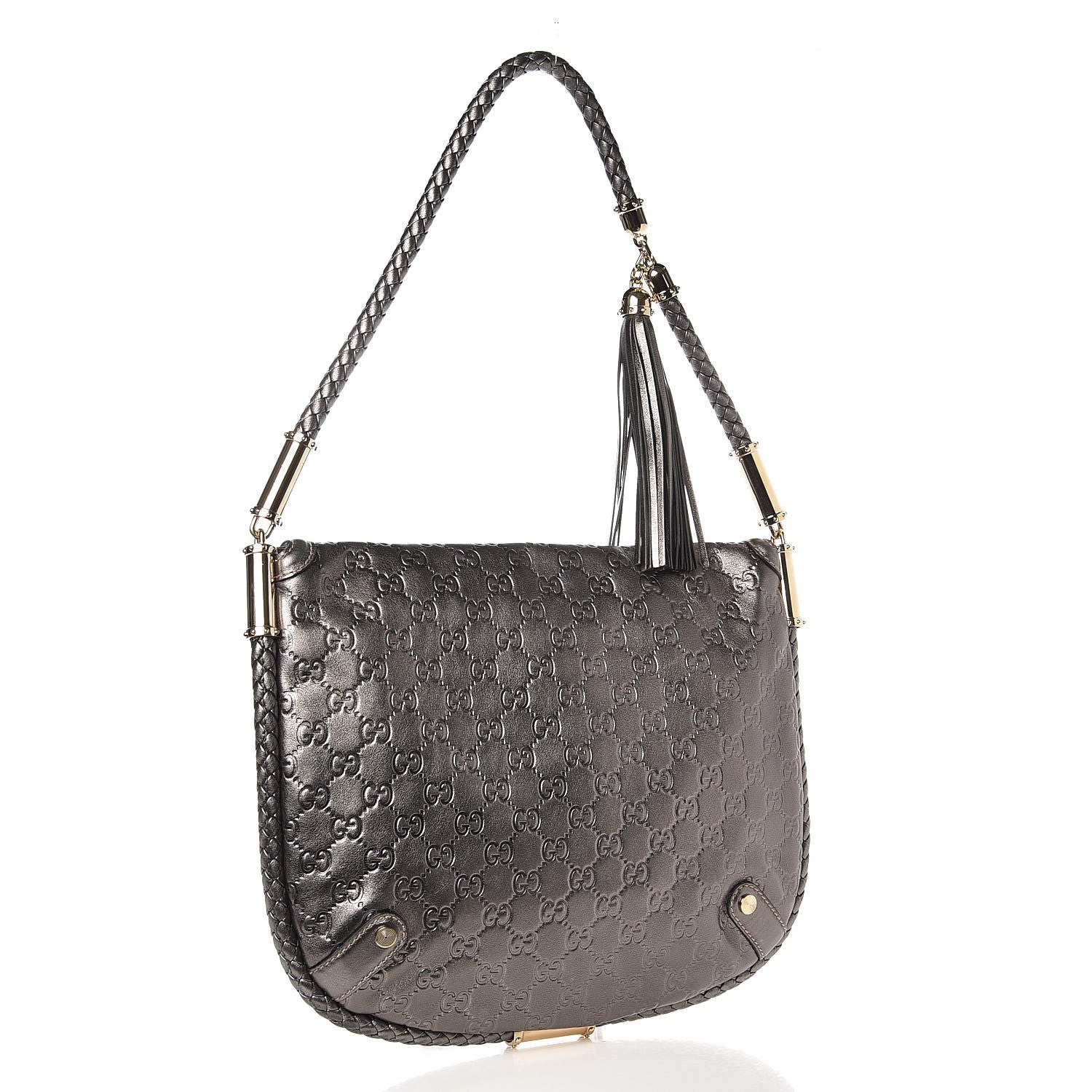 Gucci Guccissima Britt Tassel Shoulder Bag Gunmetal 5 of 19