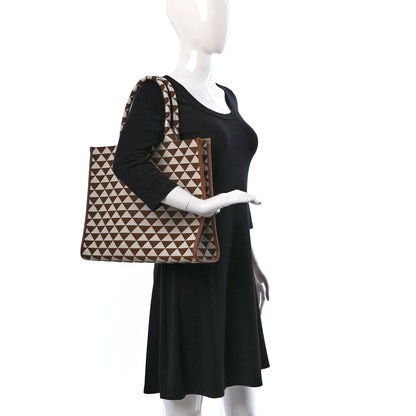 Prada Jacquard Saffiano Triangolo Symbole Embroidered Large Tote Tobacco Talco 2 of 9