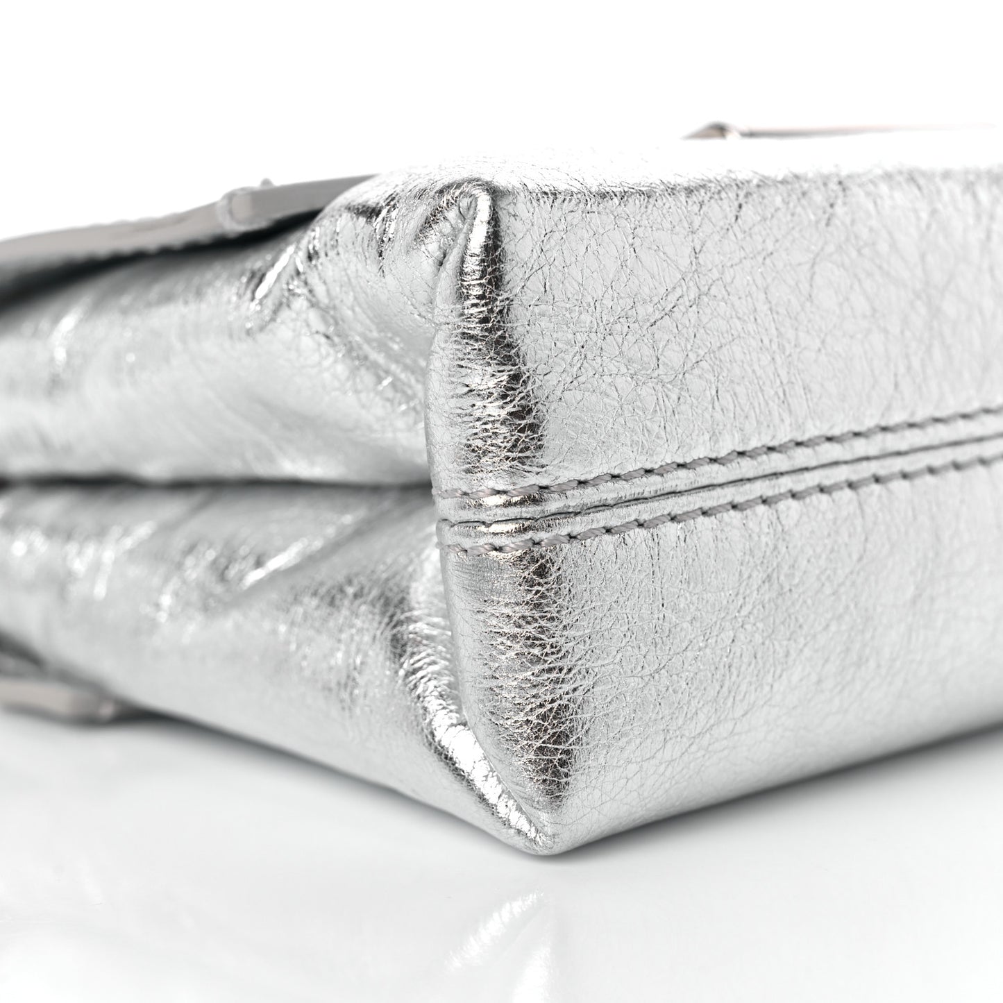 Calfskin Metallic Small Binder Clip Crossbody Silver