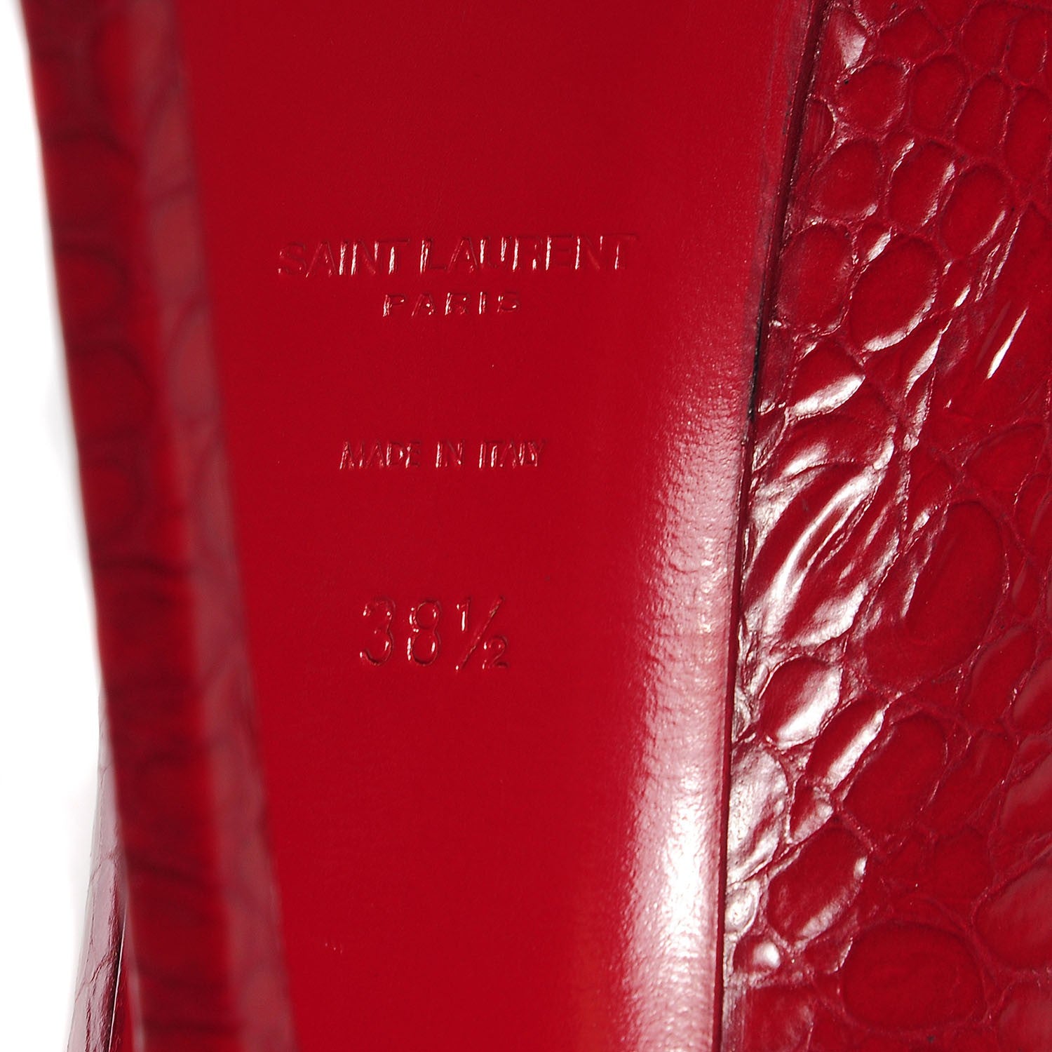 Saint Laurent Patent Croc Stamped Tribute Two Platform Pumps 38.5 Rouge Orient 6 of 8