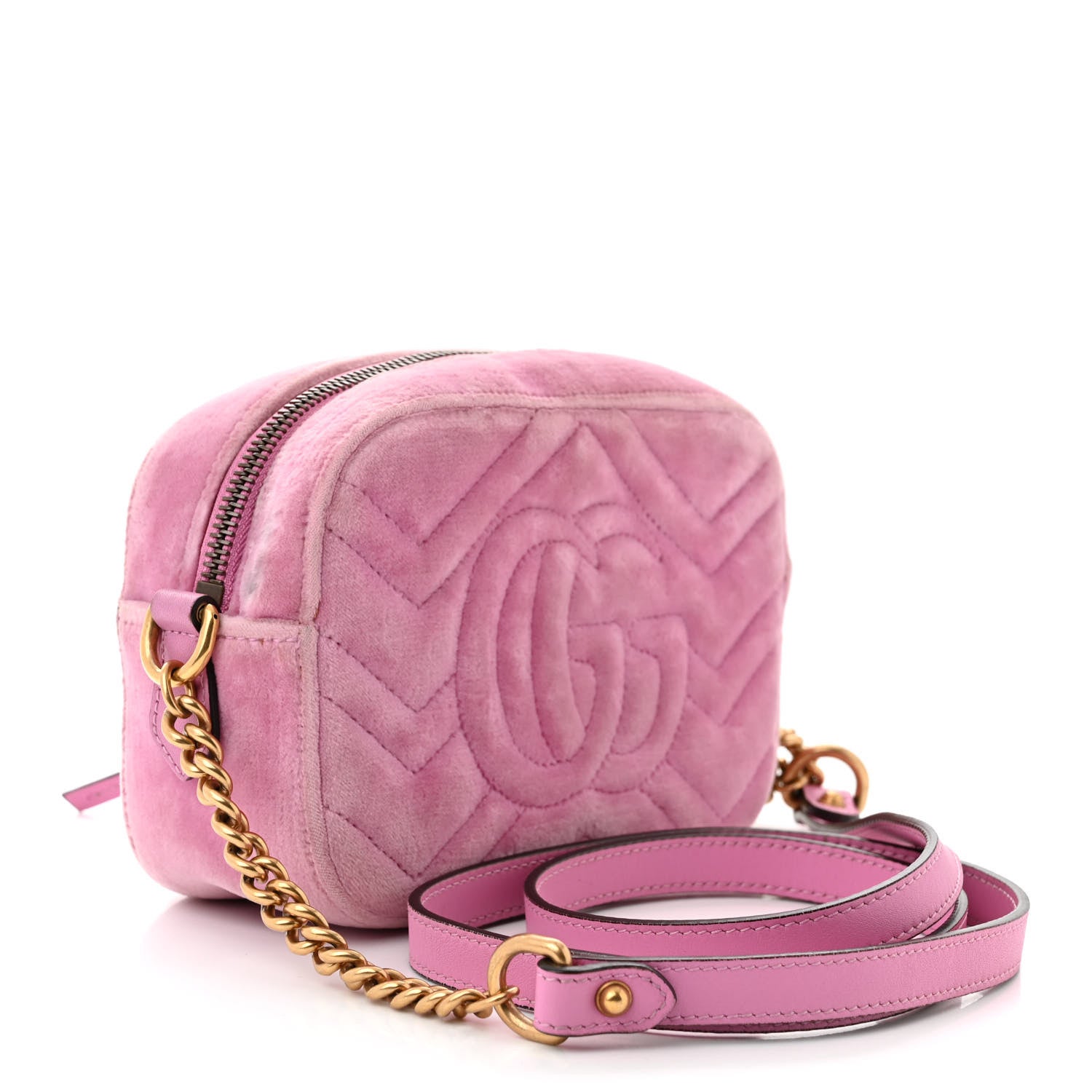 Gucci Velvet Matelasse Marquise Crystals Mini GG Marmont Chain Shoulder Bag Malva 3 of 12