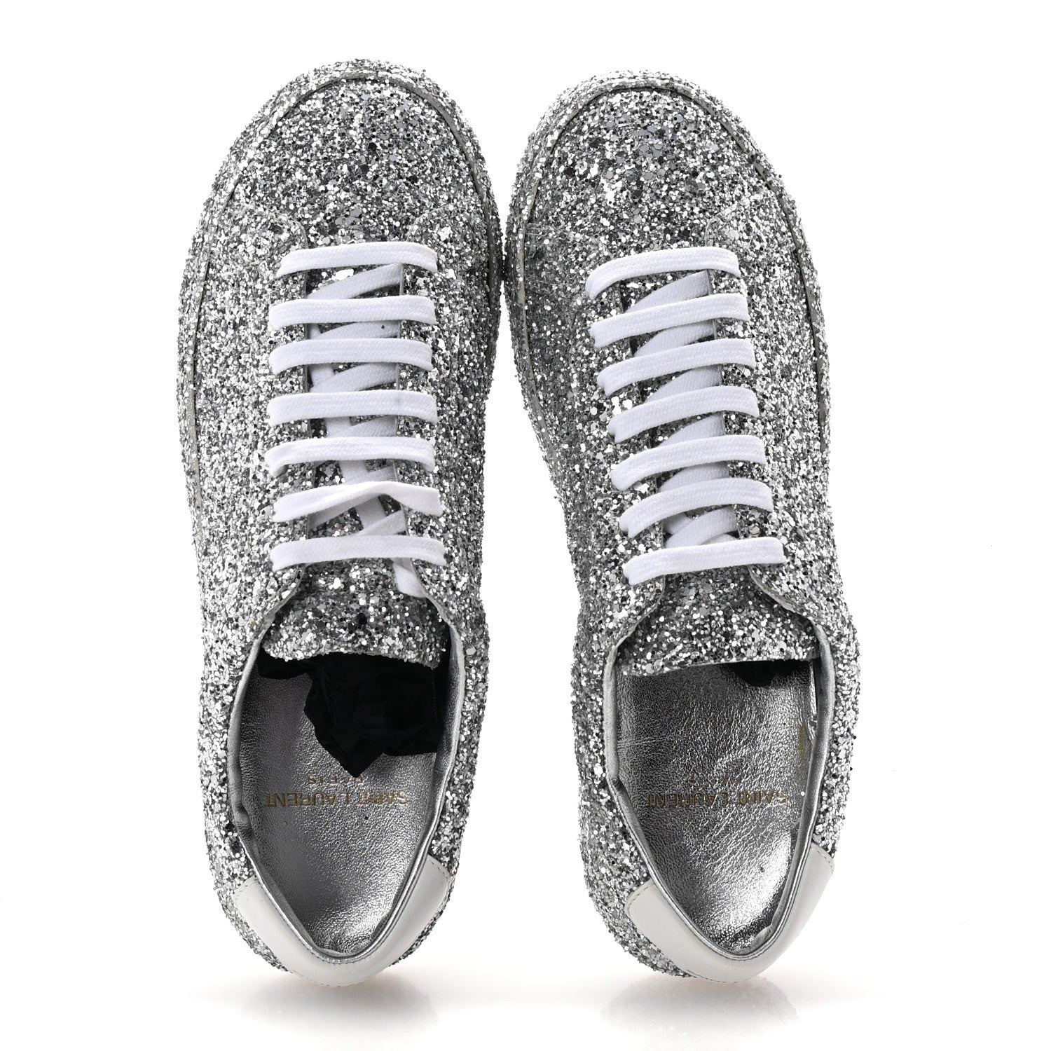 Saint Laurent Calfskin Crystal Glitter Andy Sneakers 37 Silver 2 of 11
