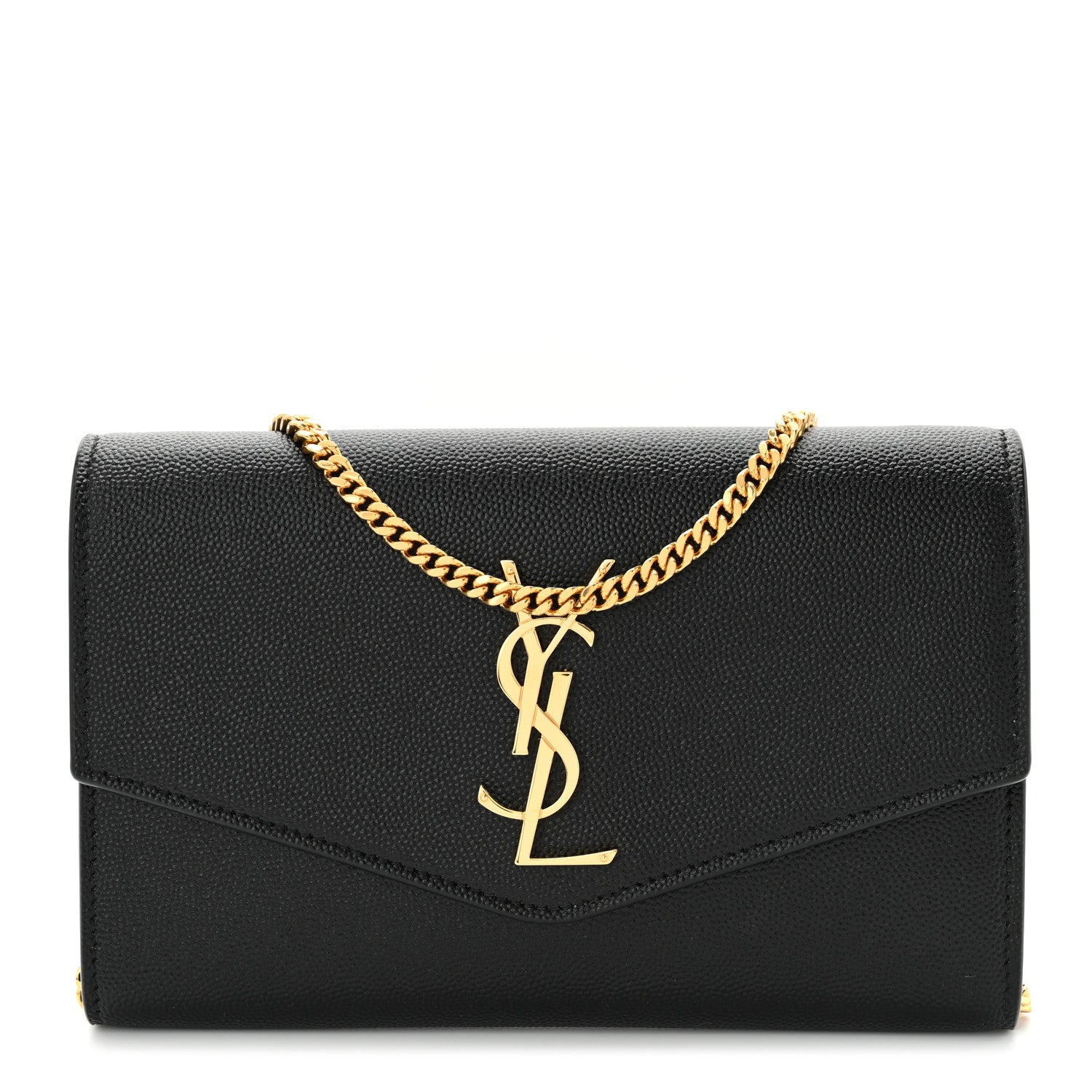 Saint Laurent Grain de Poudre Uptown Chain Wallet Black 1 of 11