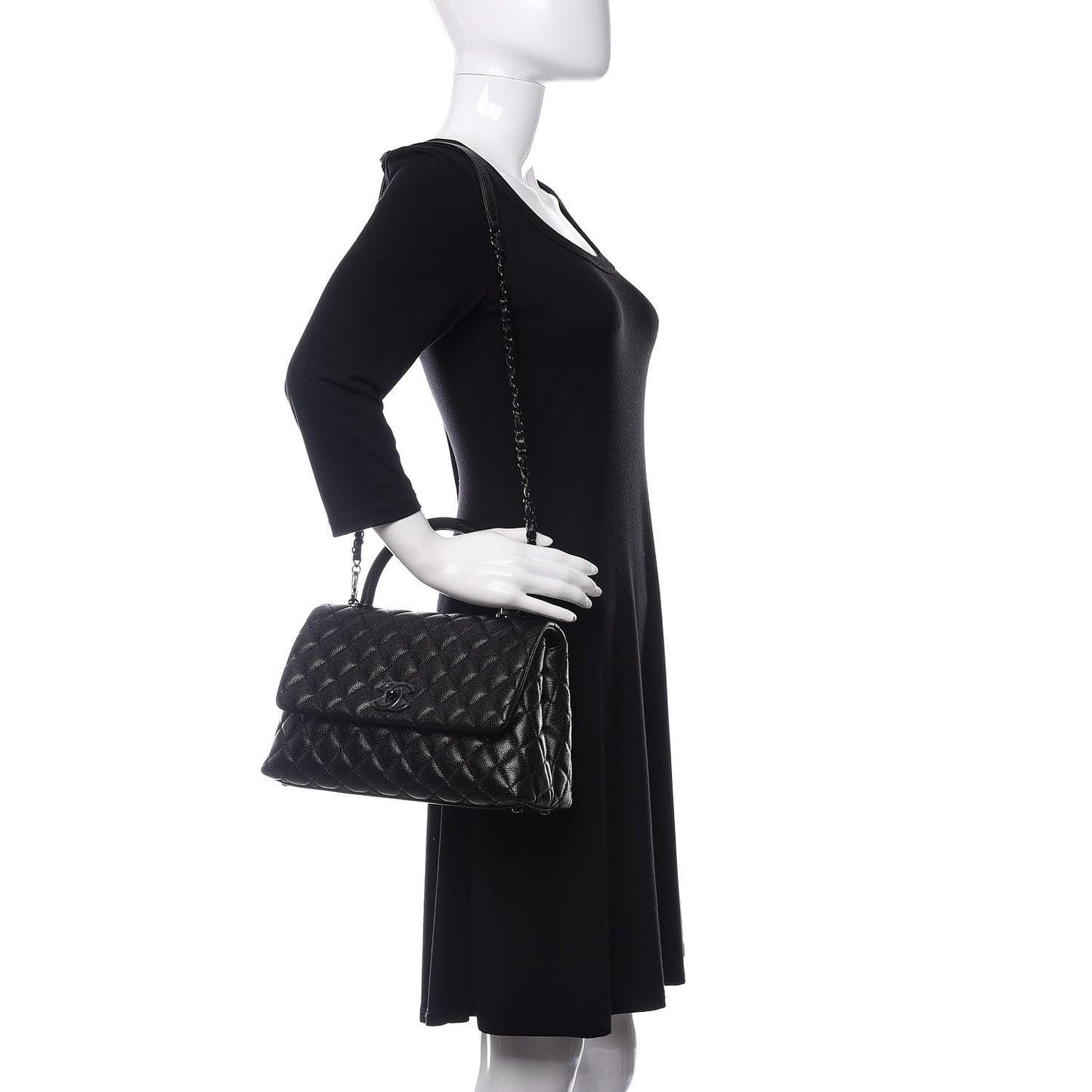 Caviar Quilted Small Coco Handle Flap So Black