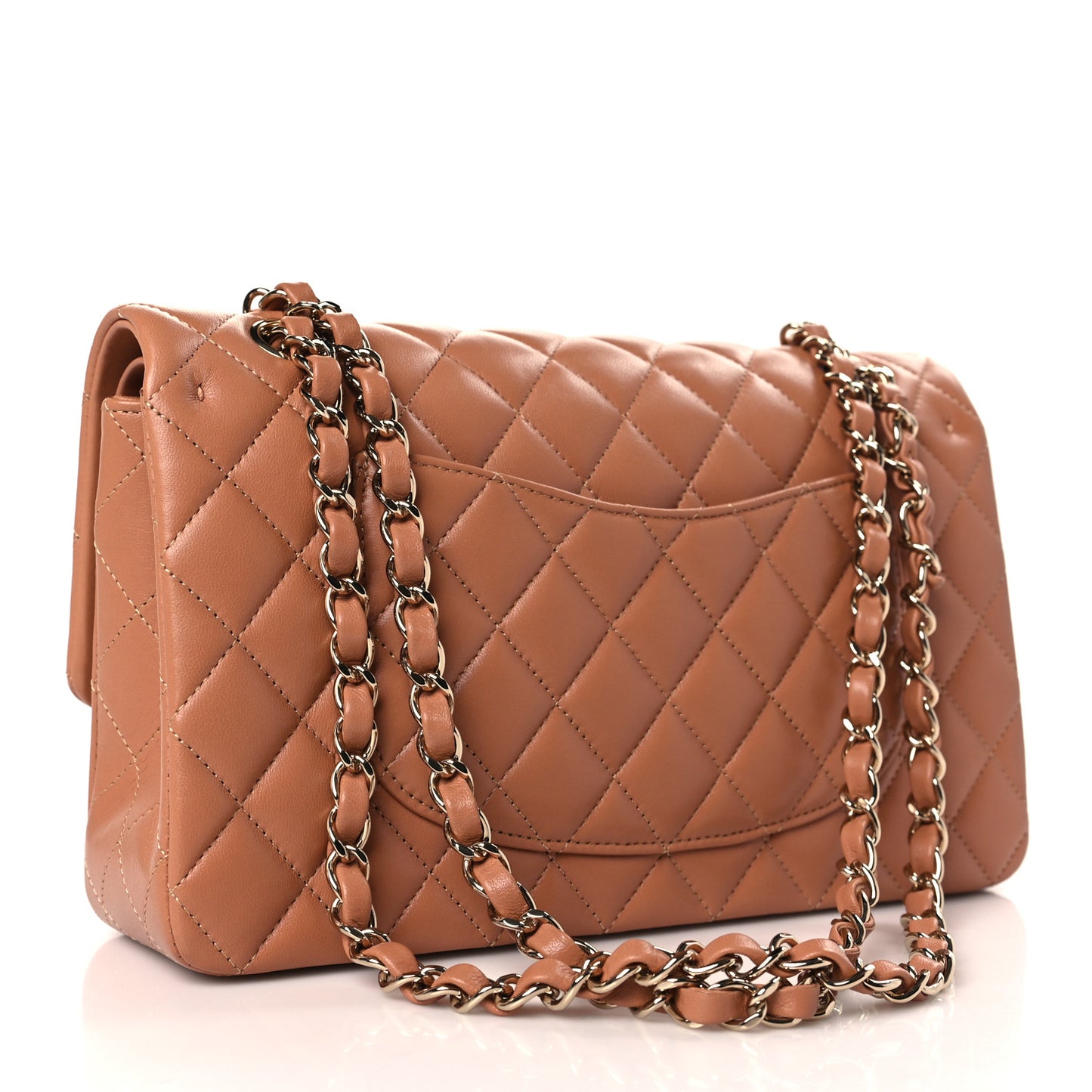 Lambskin Quilted Medium Double Flap Brown
