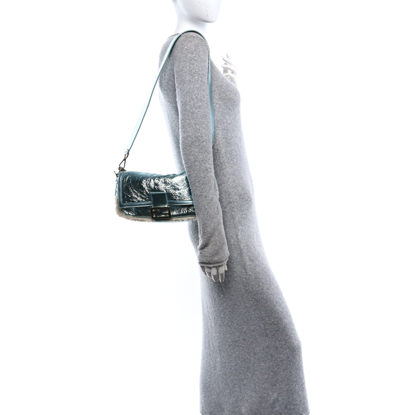 Metallic Lambskin Sheepskin Fur Re-Edition 2005-2006 Baguette Light Blue