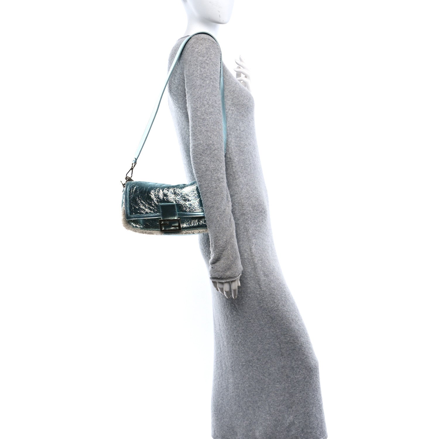 Fendi Metallic Lambskin Sheepskin Fur Re-Edition 2005-2006 Baguette Light Blue 2 of 11