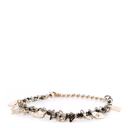 Chanel Glazed Calfskin Crystal Pearl Charm Short Necklace Black Gold 1 of 4