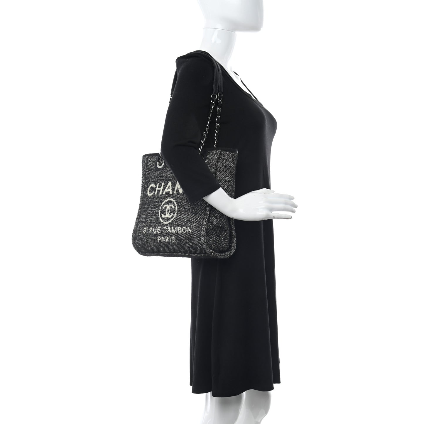 Mixed Fibers Calfskin Mini Deauville Tote Black White