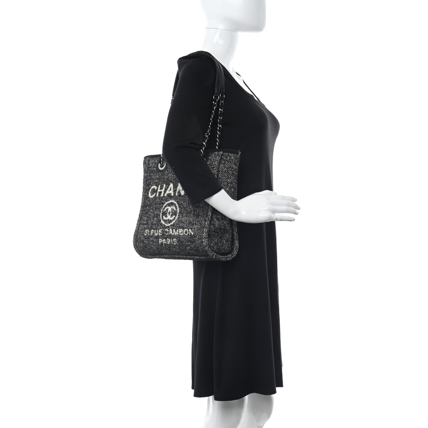 Chanel Mixed Fibers Calfskin Mini Deauville Tote Black White 2 of 10