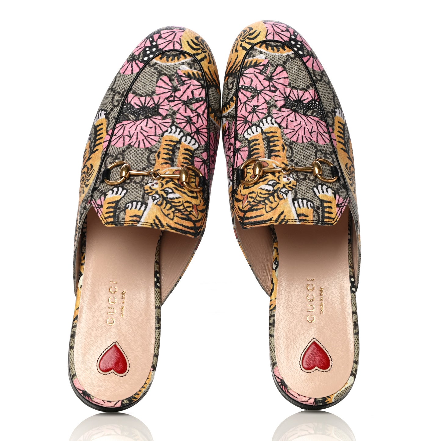 GG Supreme Monogram Bengal Womens Princetown Slippers 38.5 Beige Crop Pink