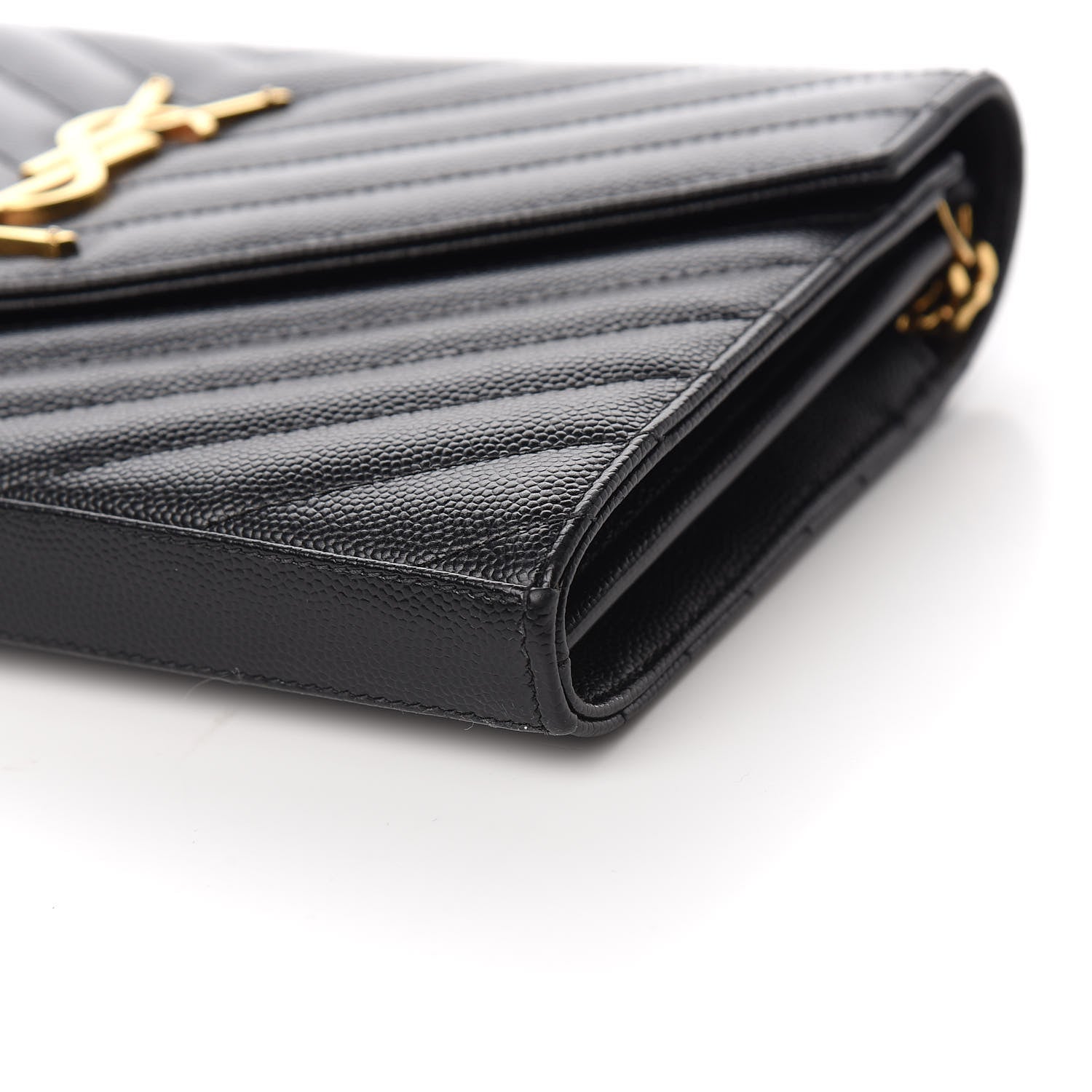 Saint Laurent Grain De Poudre Matelasse Chevron Monogram Chain Wallet Black 8 of 10