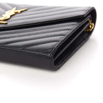 Saint Laurent Grain De Poudre Matelasse Chevron Monogram Chain Wallet Black 8 of 10