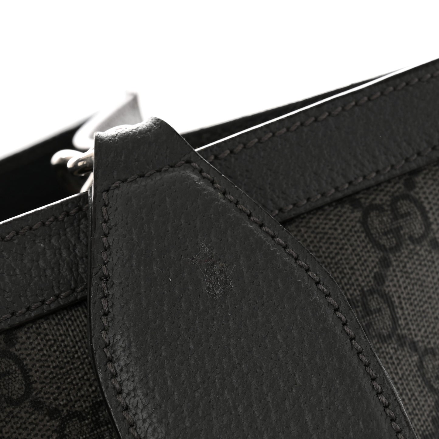 GG Supreme Monogram Textured Dollar Calfskin Large Ophidia Tote Bag Grey Black Graphite Grey