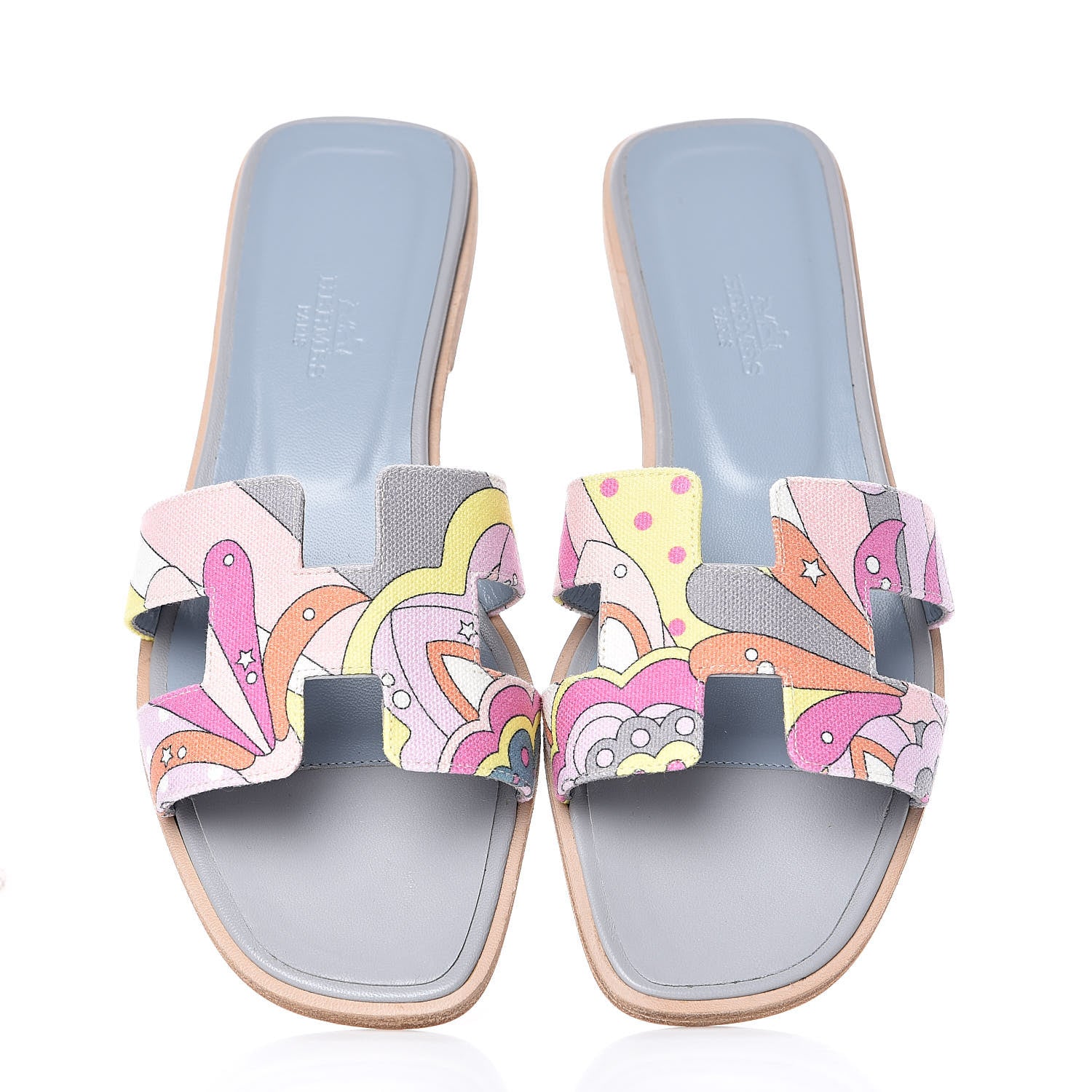 Hermes Canvas Faubourg Rainbow Oran Sandals 37.5 Multicolore Bleu Beton 4 of 8