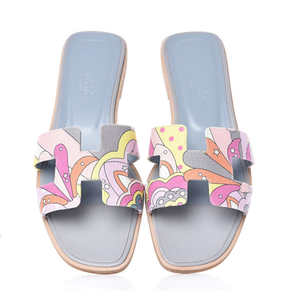 Hermes Canvas Faubourg Rainbow Oran Sandals 37.5 Multicolore Bleu Beton 4 of 8