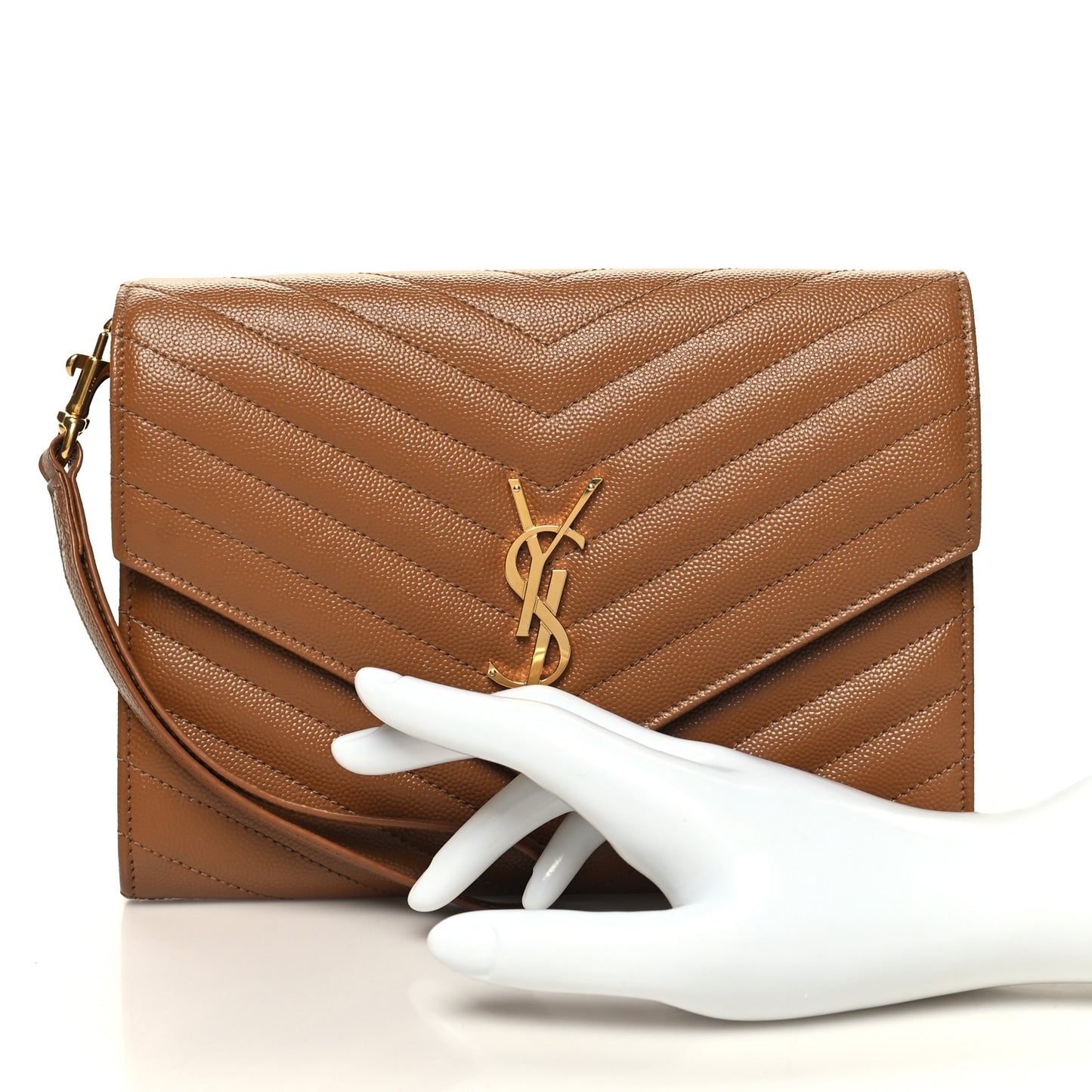 Grain De Poudre Matelasse Chevron Monogram Cassandre Flap Pouch Natural Dark