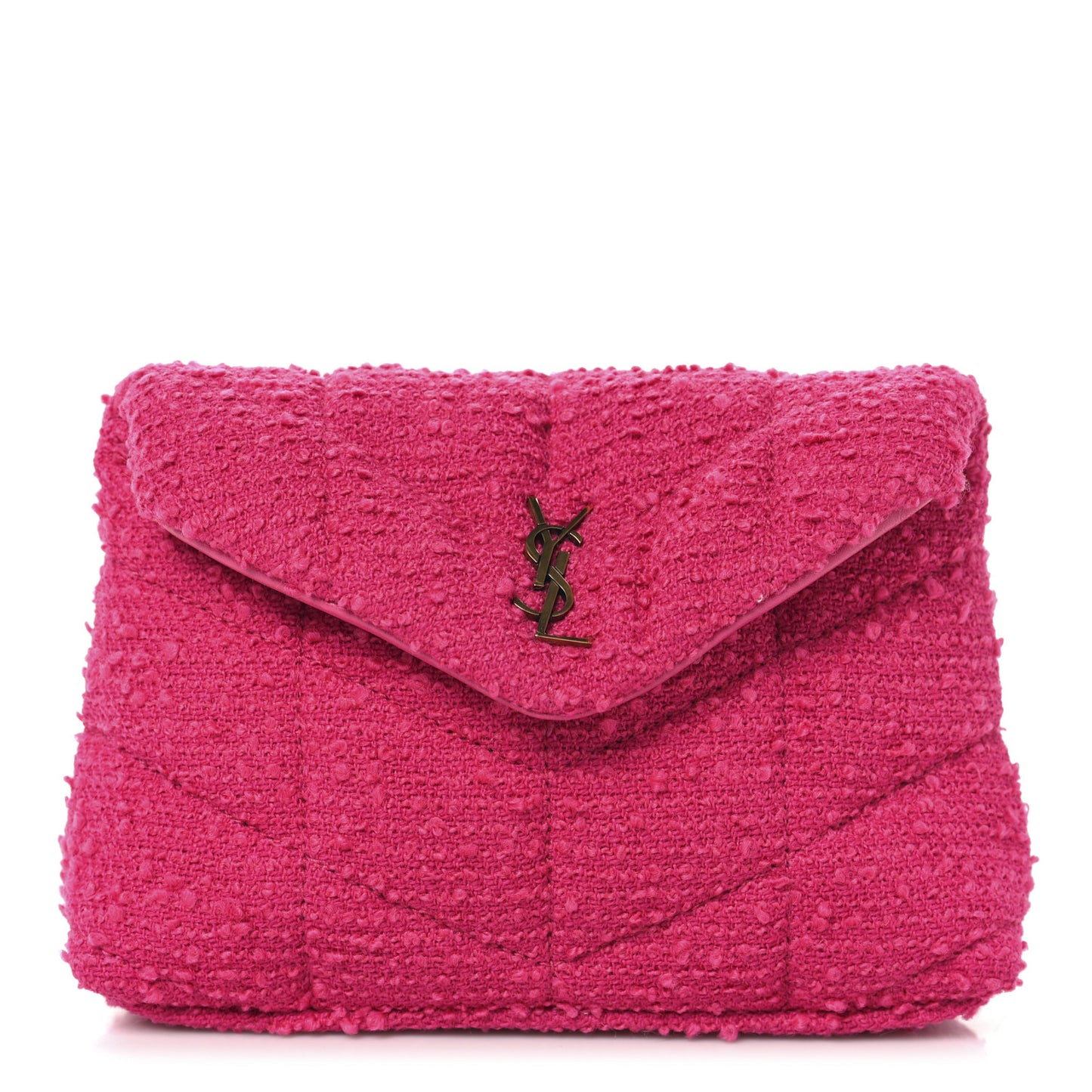 Boucle Tweed Quilted Loulou Puffer Monogram Pouch Clutch Magenta
