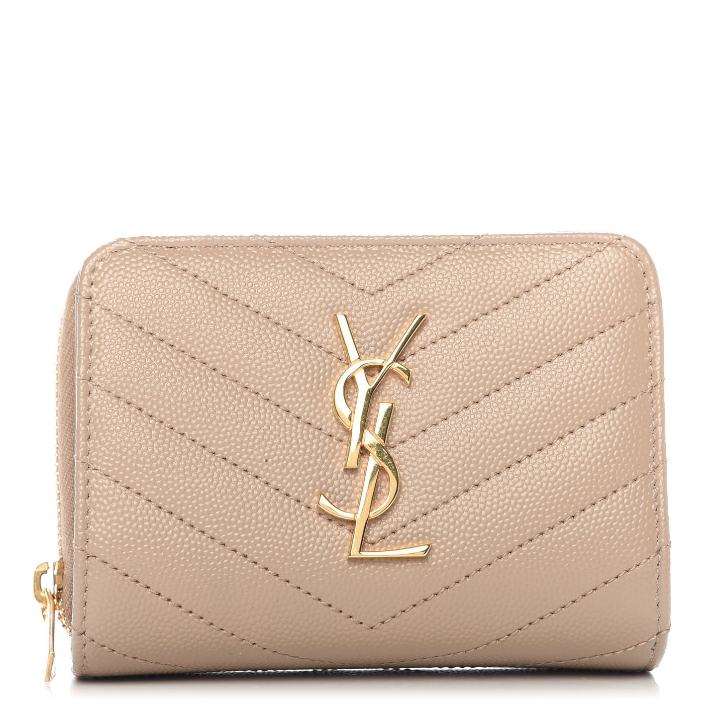 Grain De Poudre Matelasse Chevron Monogram Compact Zip Around Wallet Dark Latte