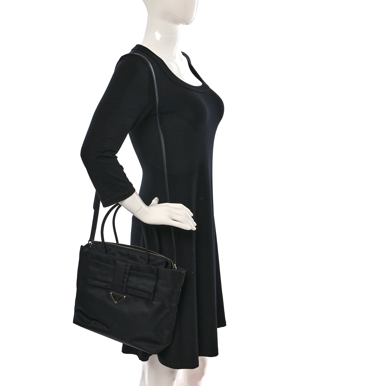 Prada Tessuto Nylon Bow Tote Black 2 of 9
