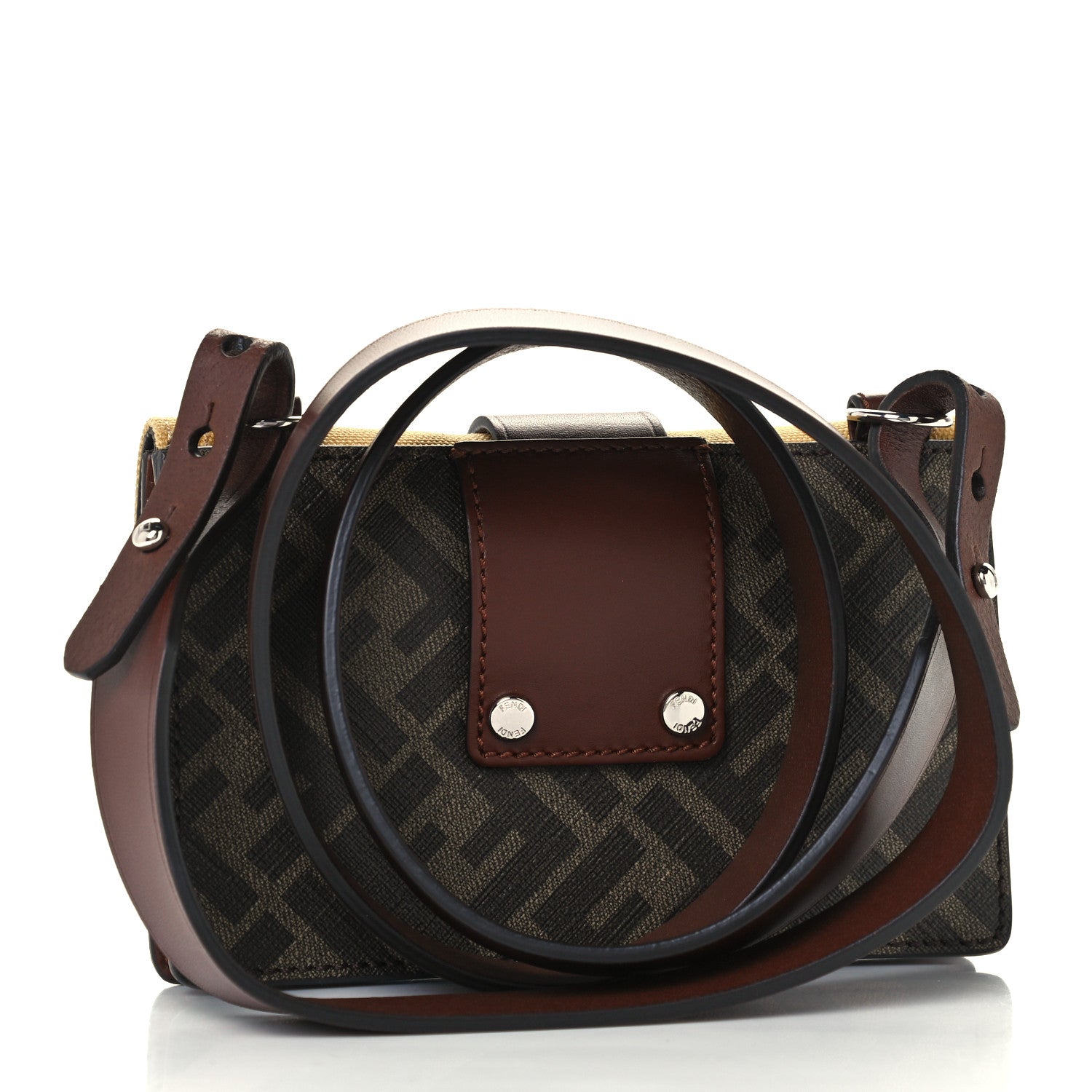 Fendi Glazed Fabric Cotton Vitello King Aura FF 1974 Baguette Belt Pouch Tobacco Moro Mimosa Gianda 3 of 12