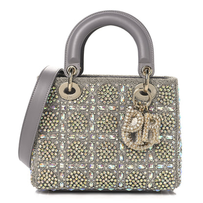Christian Dior Calfskin Satin Celestial Bead Embroidery Embroidered Small Lady Dior Grey Multicolor 1 of 10
