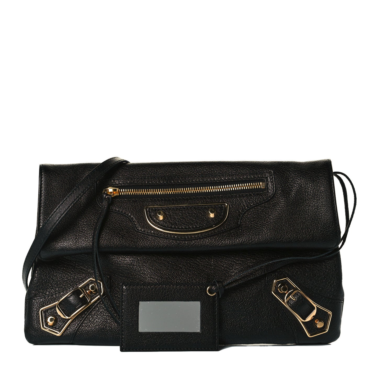Chevre Gold Metallic Edge Hardware Envelope Clutch Black