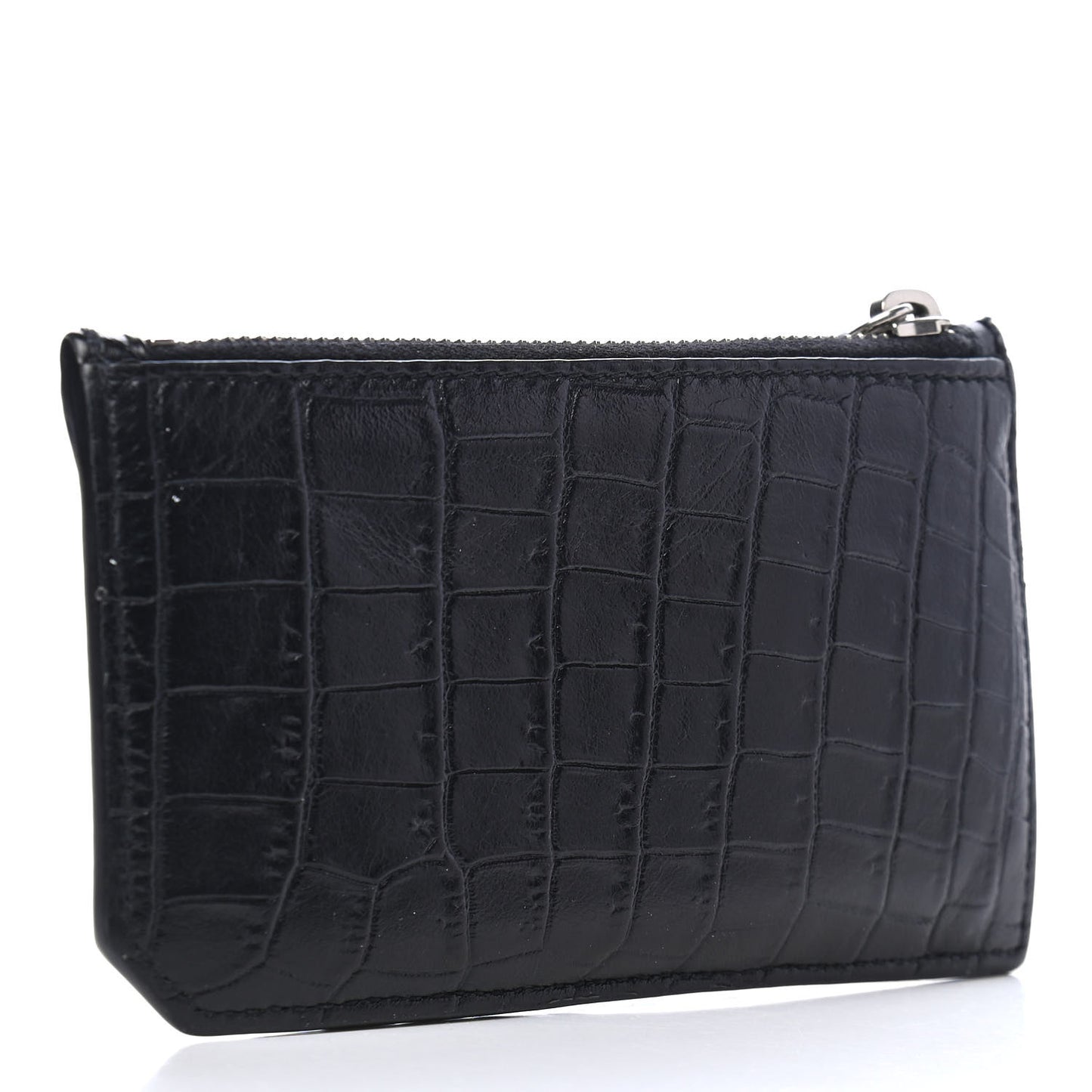 Calfskin Crocodile Embossed 5 Fragments Zip Pouch Card Holder Black