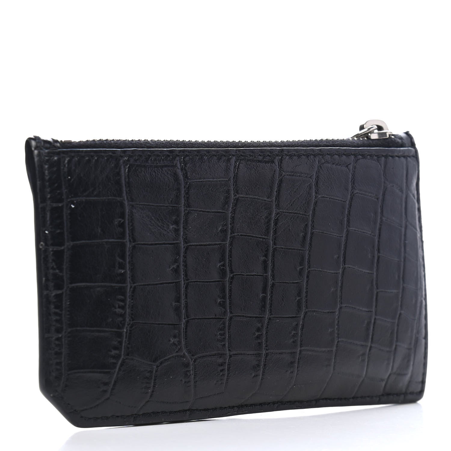 Saint Laurent Calfskin Crocodile Embossed 5 Fragments Zip Pouch Card Holder Black 3 of 8